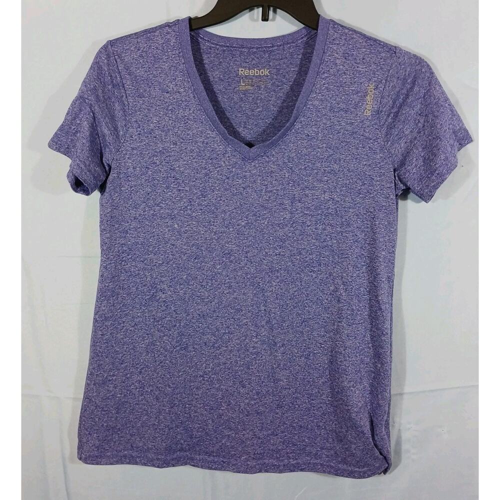 Reebok Speedwick Shirt Large Women's VNeck Purple Heather Short Sleeve Tee